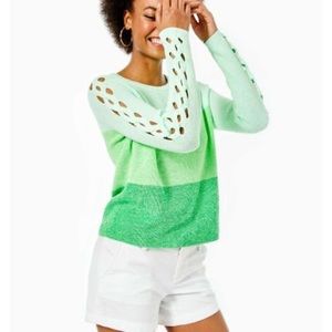 Lilly Pulitzer Cortina Cable Knit Cut out Sweater XXS agave green - NEW